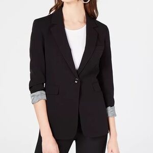 Bar III Black One-Button Blazer with Pinstripe Sleeve Detail